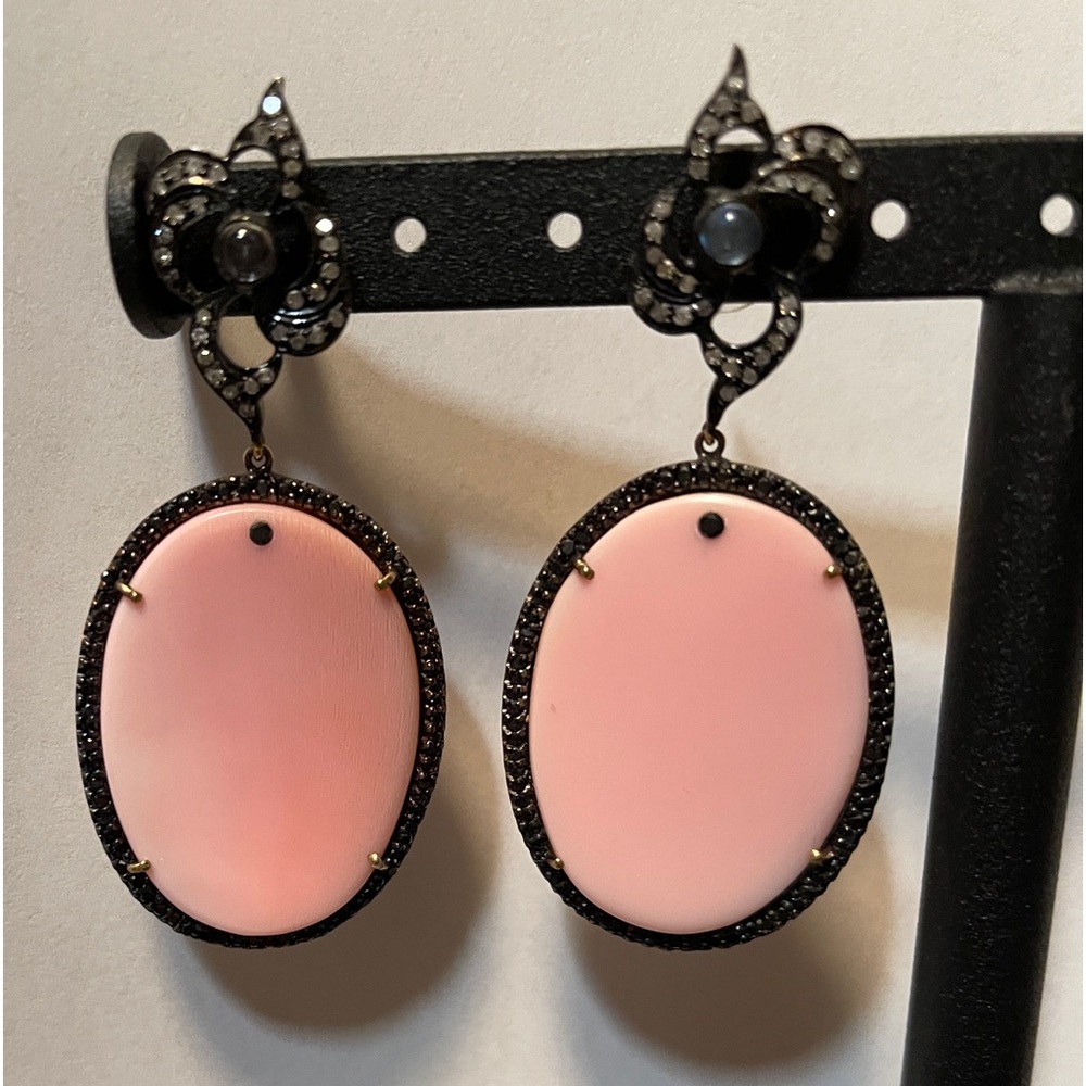 Pink Conch shell vintage diamond earrings